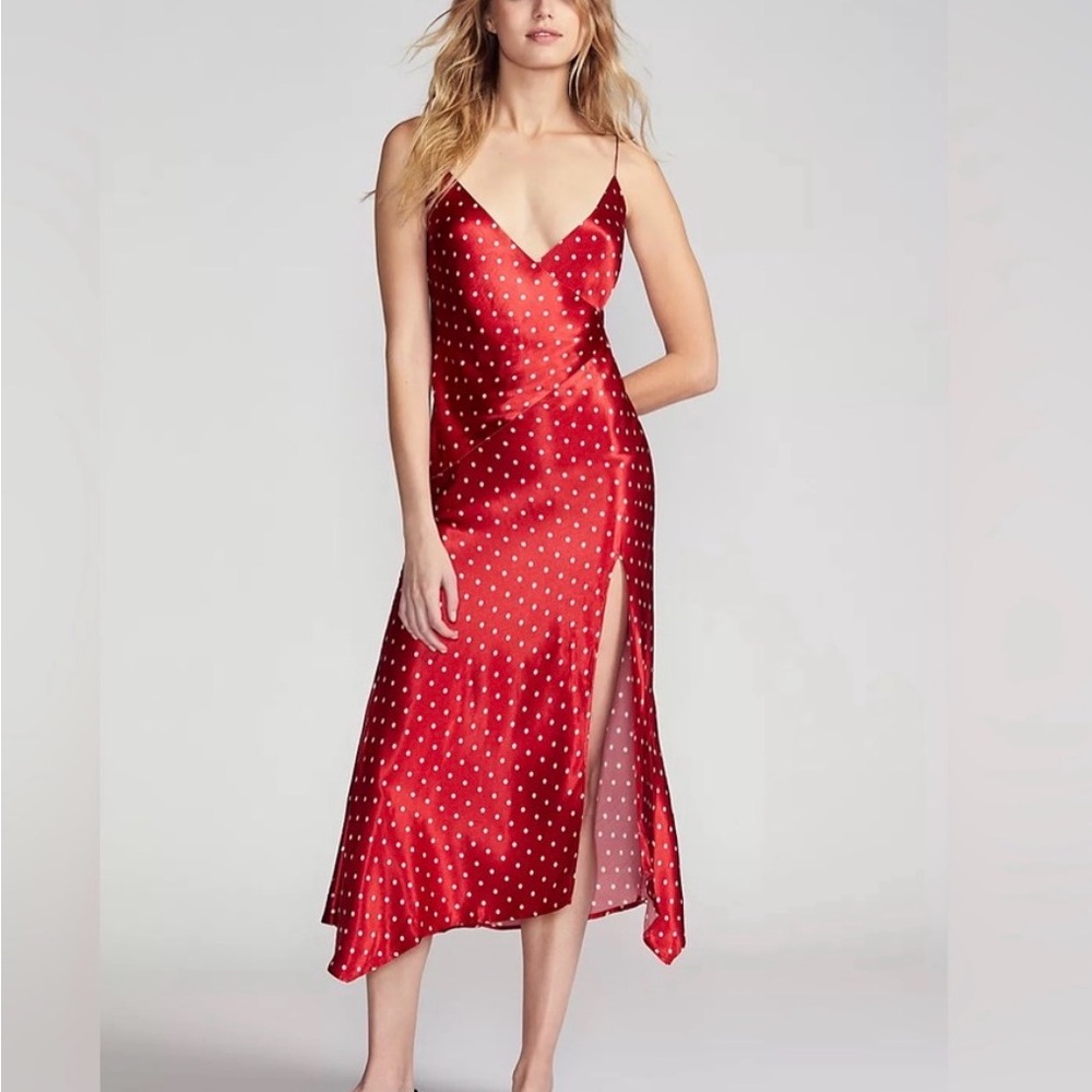 Bec & Bridge Red Polka Dot Satin Slip Dress